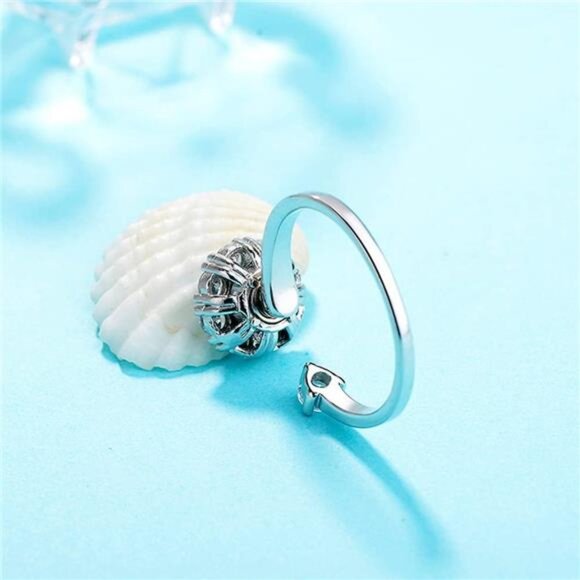 Womens Anxiety Ring 925 Sterling Silver Fidget Ring With Cubic Zircon Adjustable - Picture 5 of 7